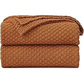 Longhui bedding Burnt Orange Knitted Throw Blanket for Couch, Soft, Cozy Machine Washable 100% Cotton Sofa Knit Blankets, Heavy 3.0lb Weight, 51 x 63 Inches, Laundry Bag Included