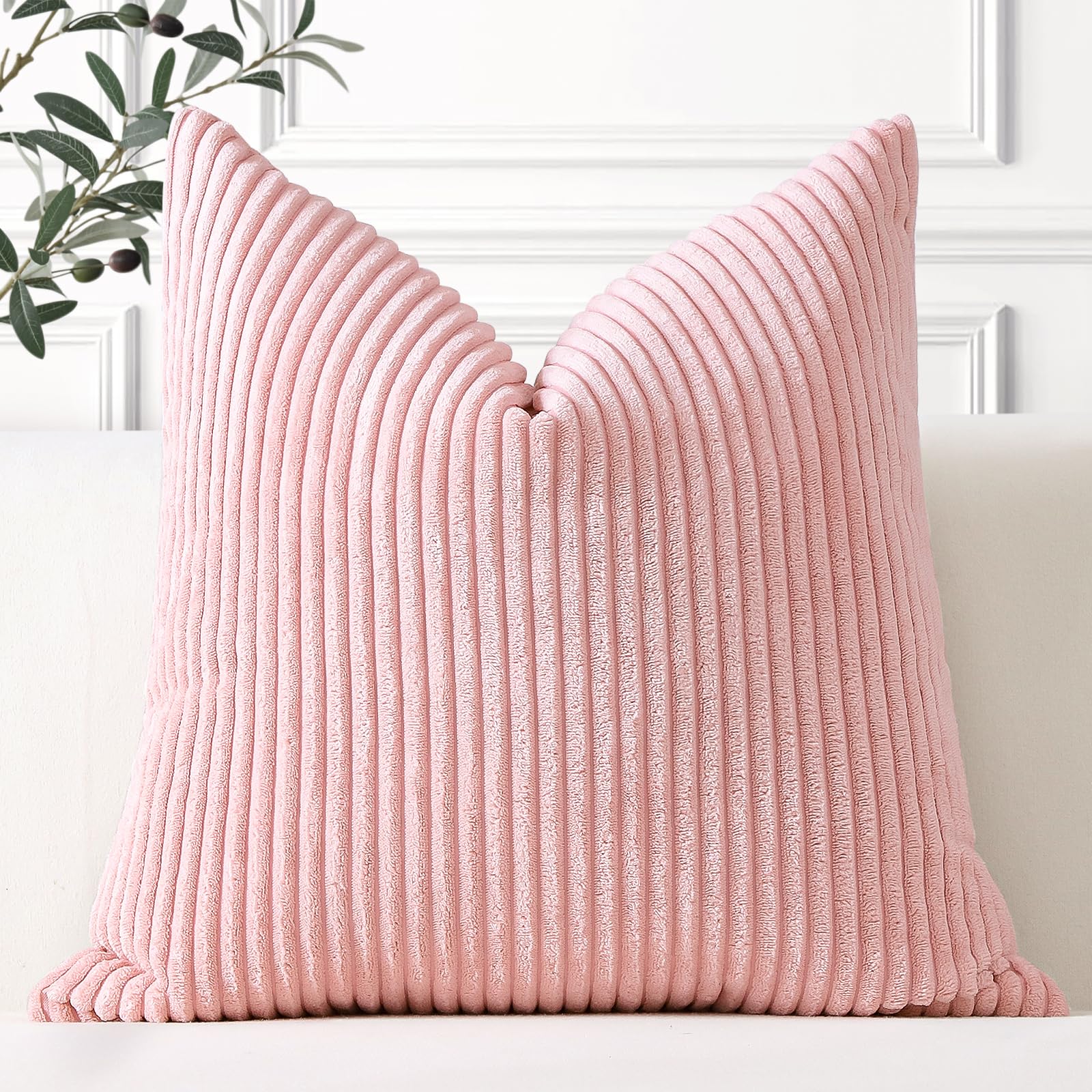 Artscope Cozy Striped Corduroy Cushion Cover 45x45cm Super Soft Decorative Square Throw Pillow Covers Case for Sofa Couch Bedroom Car Decor 18 x 18 Inches, Pink