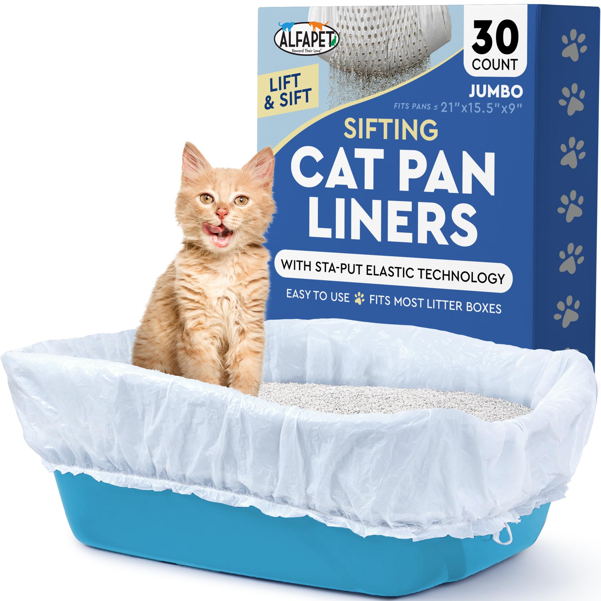 Alfapet Kitty Cat Sta-Put Elastic sifting Litter Box Liners Jumbo Size 5 Count (6-Packs/Case)