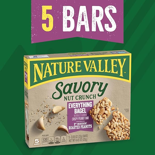 NATURE VALLEY SAVORY NUT CRUNCH BARS, EVERYTHING BAGEL, 5 BARS, 4.45 OZ