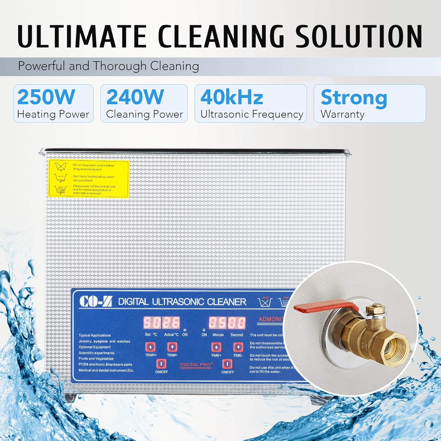CO-Z Professional 10L Ultrasonic Cleaner with Timer Digital for Cleaning Jewelry Glasses Watch Small Parts Circuit Board Instrument, Commercial Electric Ultrasound Clean Machine (110V): Industrial & Scientific