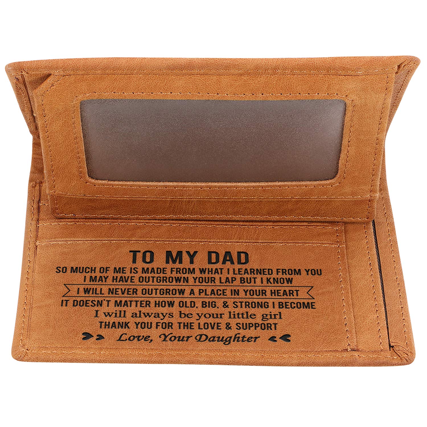 Kenon Custom Wallets for Men RFID Blocking Stylish Mens Wallet with Clear ID Window Personalised Slim Credit Card Holder Brown for Husband,Son,Dad (to My Dad from Daughter)