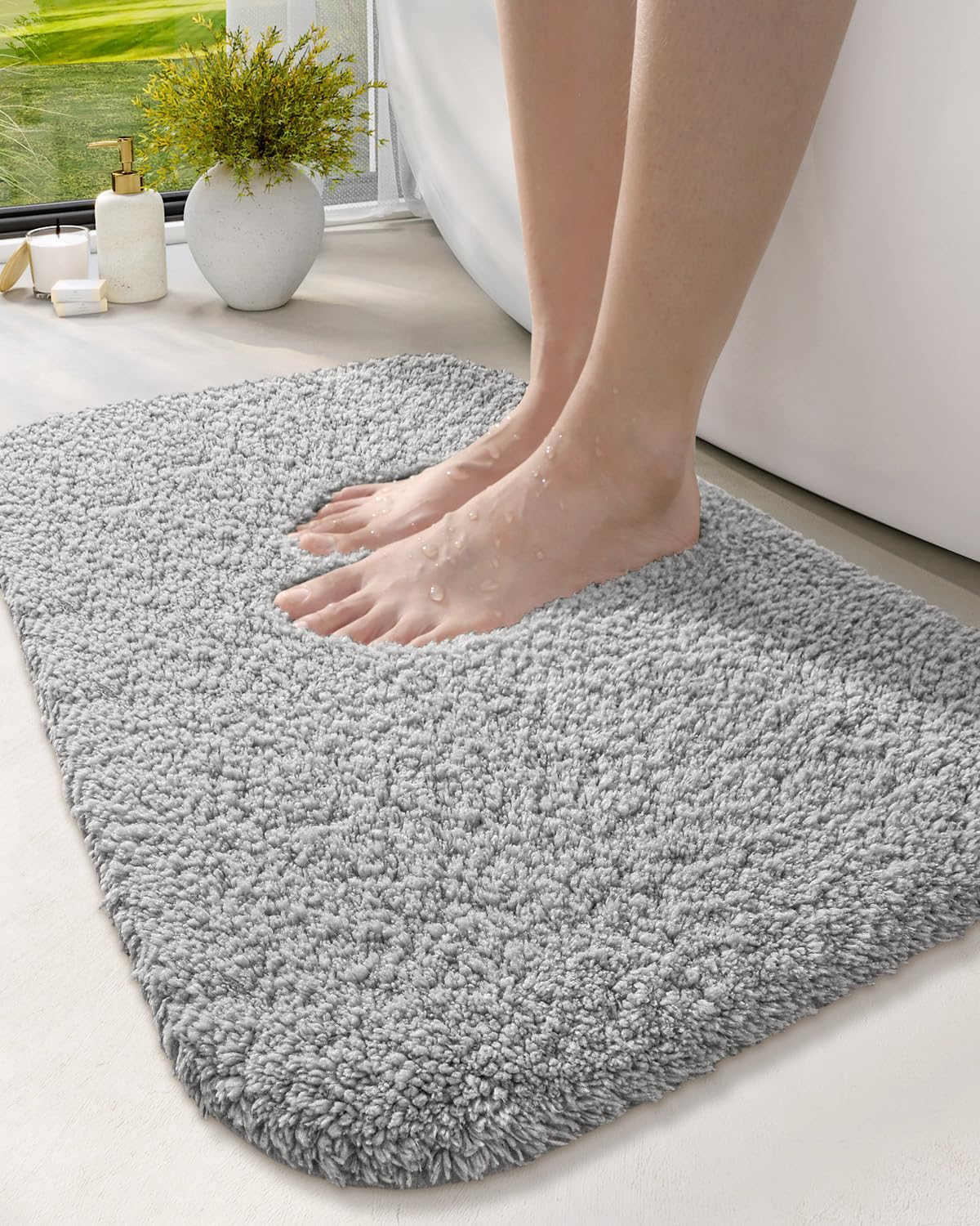 DEXI Bathroom Rug Mat, Extra Soft and Absorbent Bath Rugs, Washable Non-Slip Carpet Mat for Bathroom Floor, Tub, Shower Room (43"x24", Grey)