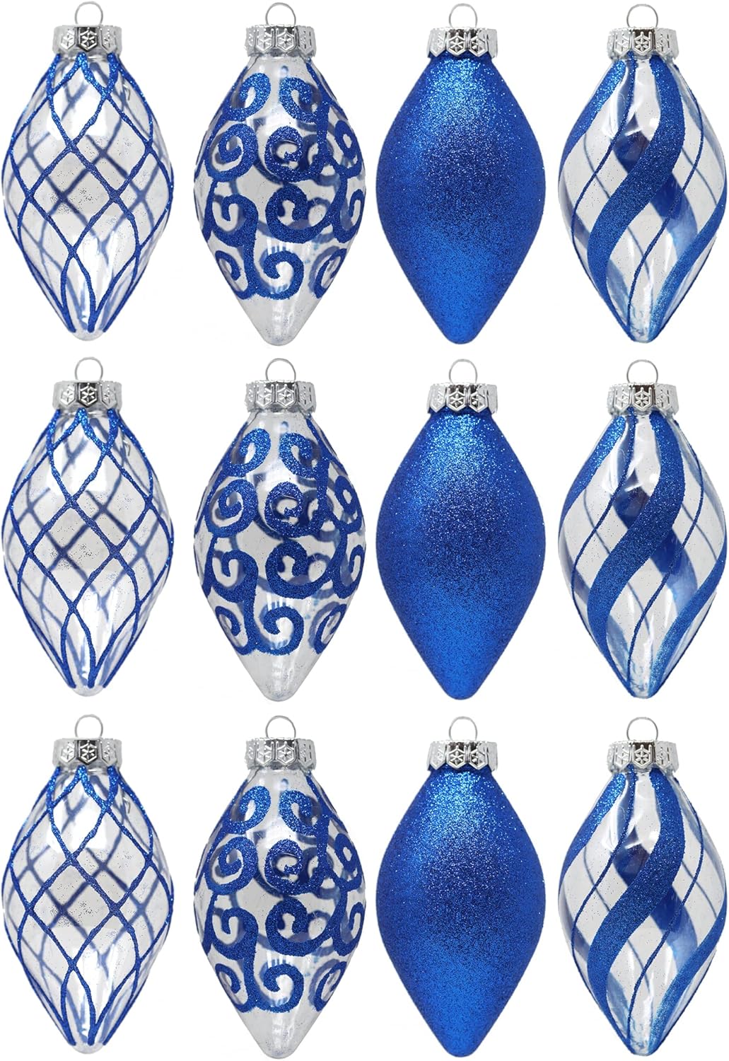 Ornaments - Sleetly Christmas Ball Tear Drop Finial Pendant Holiday Christmas Ornaments 2023 for Rustic Vintage Farmhouse Christmas Tree Decorations, 4 inch Big Large Shatterproof, Blue