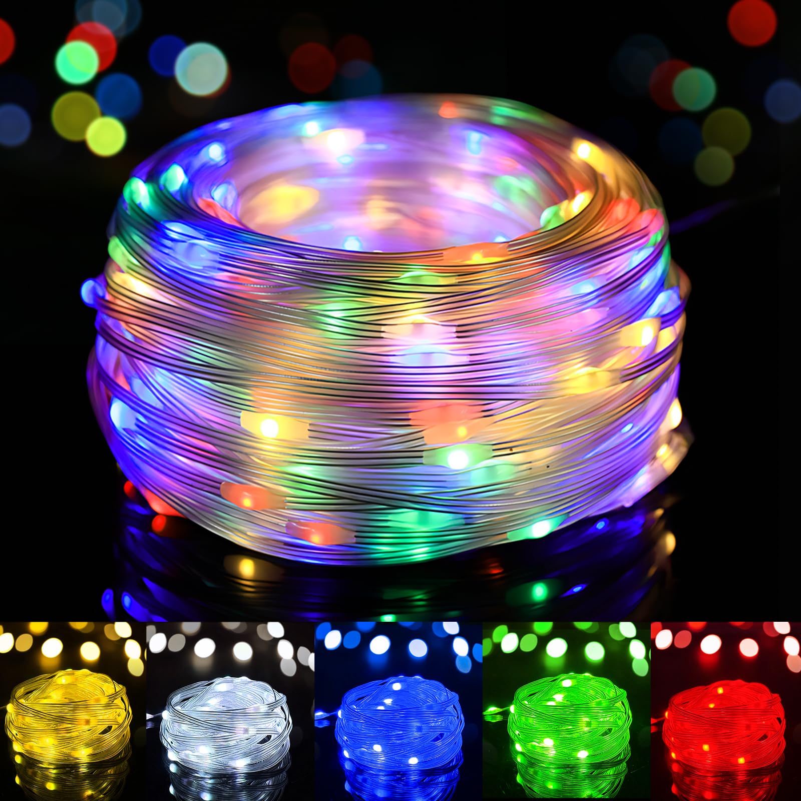 Photo 1 of 1Pack USB Plug in Christmas Fairy String Lights,16ft 50 LED Color Changing with APP Controlled & Remote Timer, Music Sync Waterproof RGB Twinkle Light Battery Powered for Bedroom Indoor Party Wedding