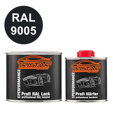 TRISTARcolor RAL 9005 Tiefschwarz matt 2K Autolack 0,75 Liter / 750 ml Dose inkl. Härter