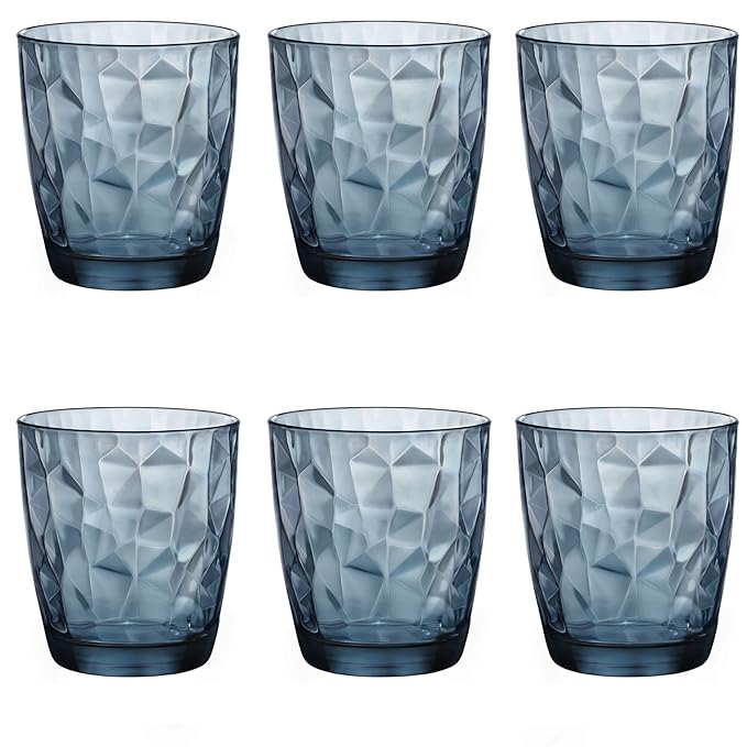 Bormioli Rocco Diamond Dimpled Glass Drinking Tumblers Ocean Blue