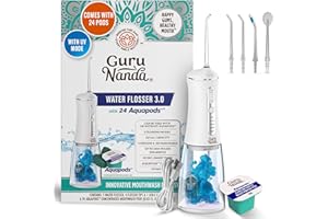 GuruNanda Advanced Dental Water Flosser 3.0 with UV Mode Water Flosser & 24 Aquapods with Mouthwash for Fresh Breath & Plaque Removal, Compact & TSA-Approved