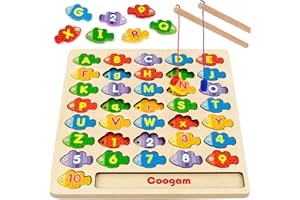Coogam Magnetic Alphabet Numbers Fishing Game, Wooden ABC Letter Numbers Color Matching Puzzle Fine Motor Montessori Educational Toy for Preschool 3 4 5 Year Old Toddlers
