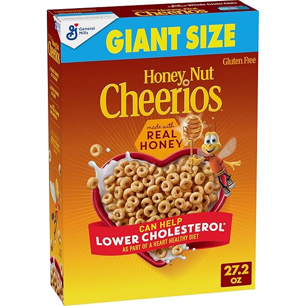 HONEY NUT CHEERIOS HEART HEALTHY BREAKFAST CEREAL, GLUTEN FREE CEREAL WITH WHOLE GRAIN OATS, GIANT SIZE, 27.2 OZ