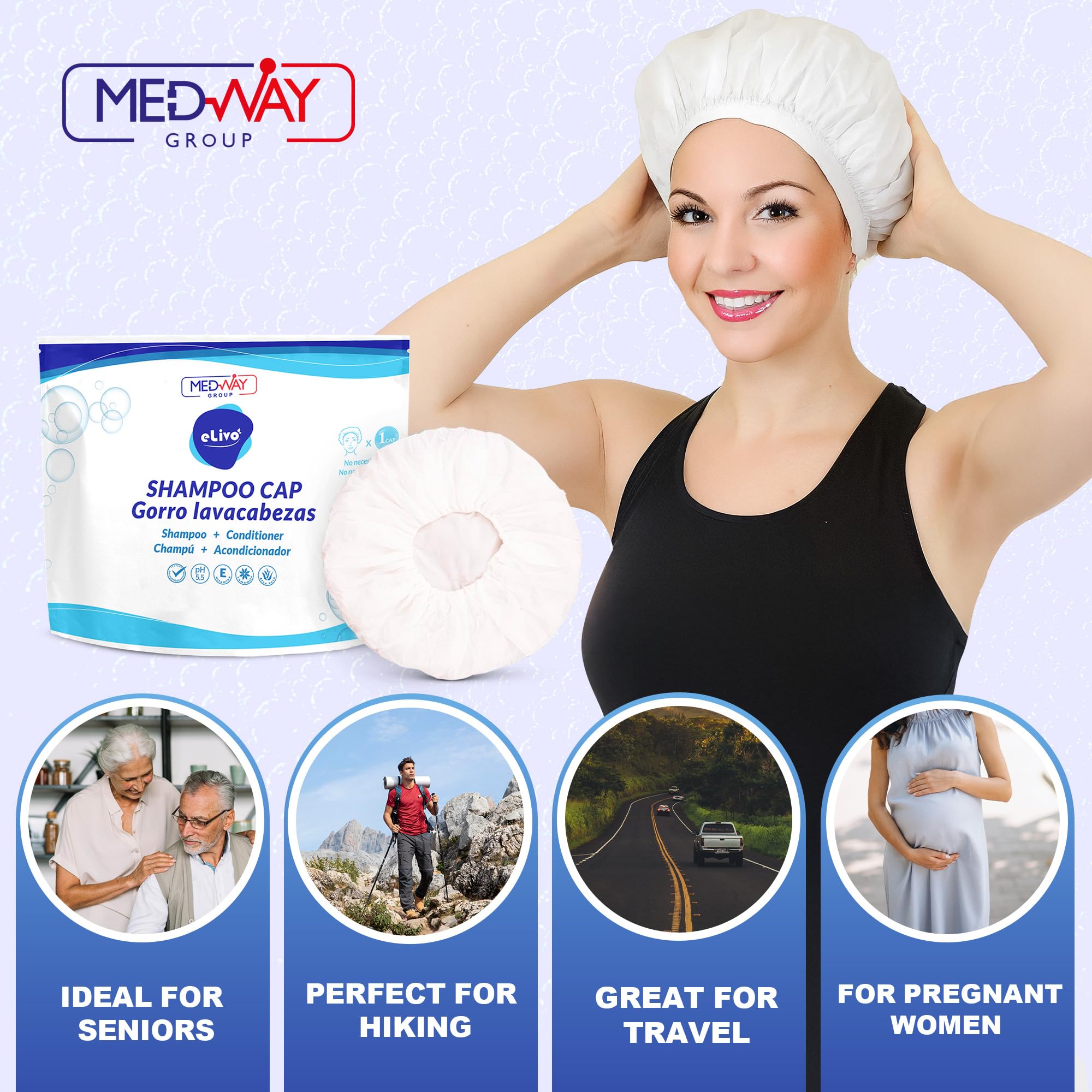 MedVance No Rinse Shampoo Cap | Rinse Free Shower Cap that Shampoos & Conditions | PH Balanced & Hypoallergenic Waterless Hair Wash | 3 Pack