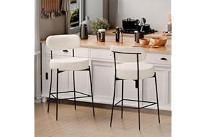 DYHOME Bar Stools Set of 2, White 28 Inches Boucle Counter Height Bar, Modern Bar stools Chairs Upholstered Barstools with Back & Footrest Metal Legs, Stools for Kitchen Island, Counter, Cafes