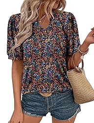 KISSMODA Women's Tunic Tops Casual V Neck Short