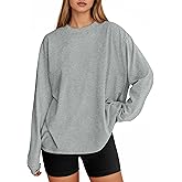 Tankaneo Womens Long Sleeve Oversized T Shirts Basic Crewneck Workout Tee Tops 2026 Fall Loose Fit Casual Y2K Clothes