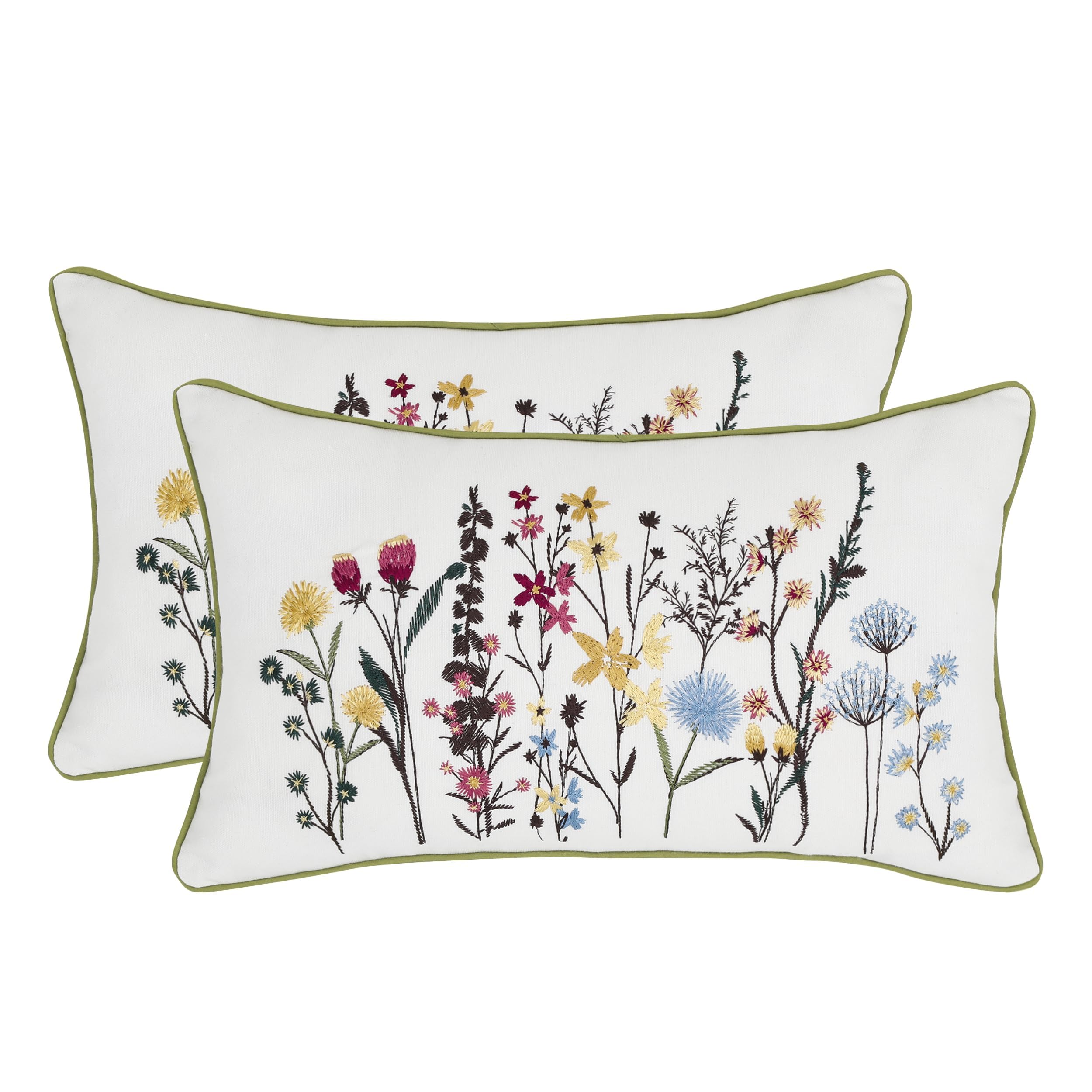 Tosleo Embroidered Throw Pillow Covers 12x20 inch Small Crushed Flower Farmhouse Pillow Cushion Cases Square Floral Pillowcases Pillow Case for Sofa Bed Patio Summer Spring Home Decor Pack of 2