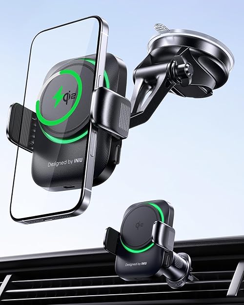 INIU Wireless Car Charger, Qi2 Certified Car Phone Holder for Magsafe, 15W Fast Charging Magnetic Car Mount Charger for Dashboard, Car Accessories Air Vent for iPhone 17 16 15 14 13 12 Pro Max Air etc