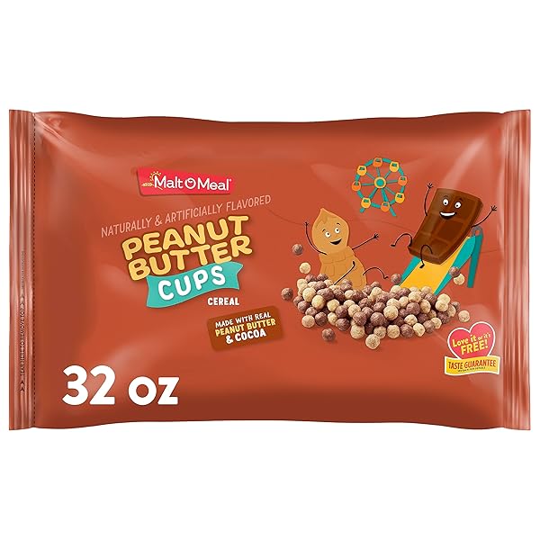 MALT-O-MEAL PEANUT BUTTER CUPS BREAKFAST CEREAL, MADE WITH REAL COCOA AND PEANUT BUTTER, 32 OZ RESEALABLE CEREAL BAG