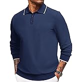 Angbater Men’s Casual Polo Shirt Long Sleeve Textured Button Collared Polo Knit Stretchy Golf Pullover Sweaters