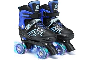 Kids Roller Skates for Ages 5-8/8-12/6-12, 4 Size Adjustable Rainbow Girls Skates with Light Up Wheels, Toddler Roller Skate 