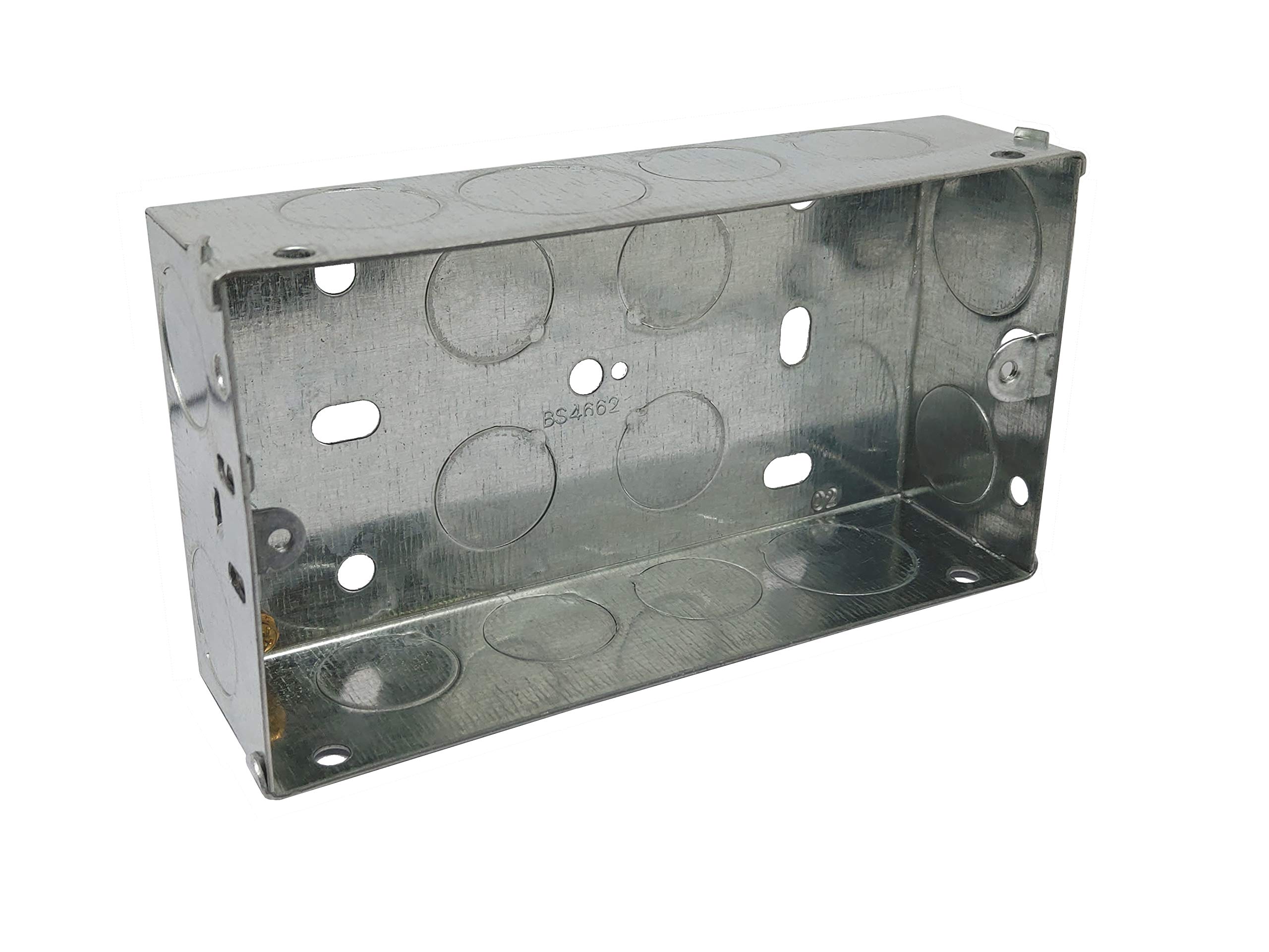 Double 2 Gang Galvanised Metal Back Box 35mm Deep Flush Mount Pattress Box - Pack of 1