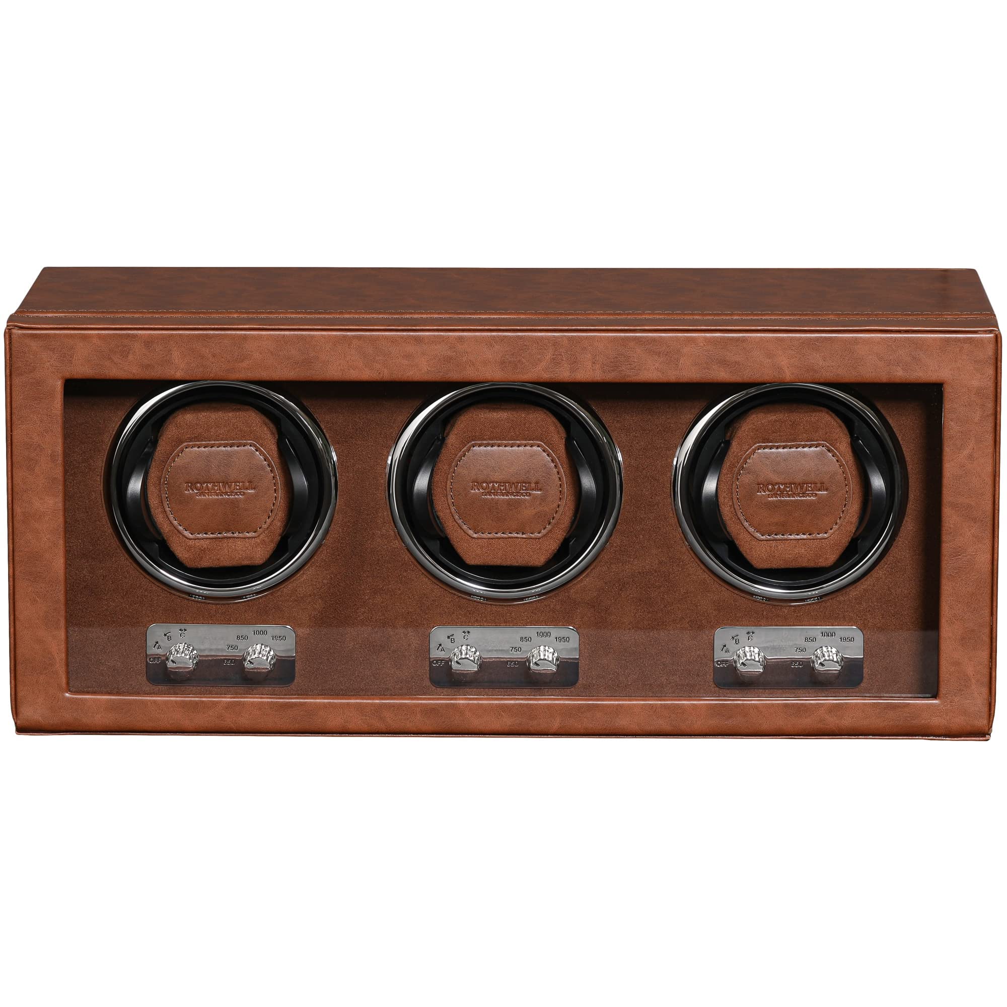 ROTHWELL Triple Watch Winder for Automatic Watches with Quiet Motor with Multiple Speeds and Rotation Settings (Tan/Brown)