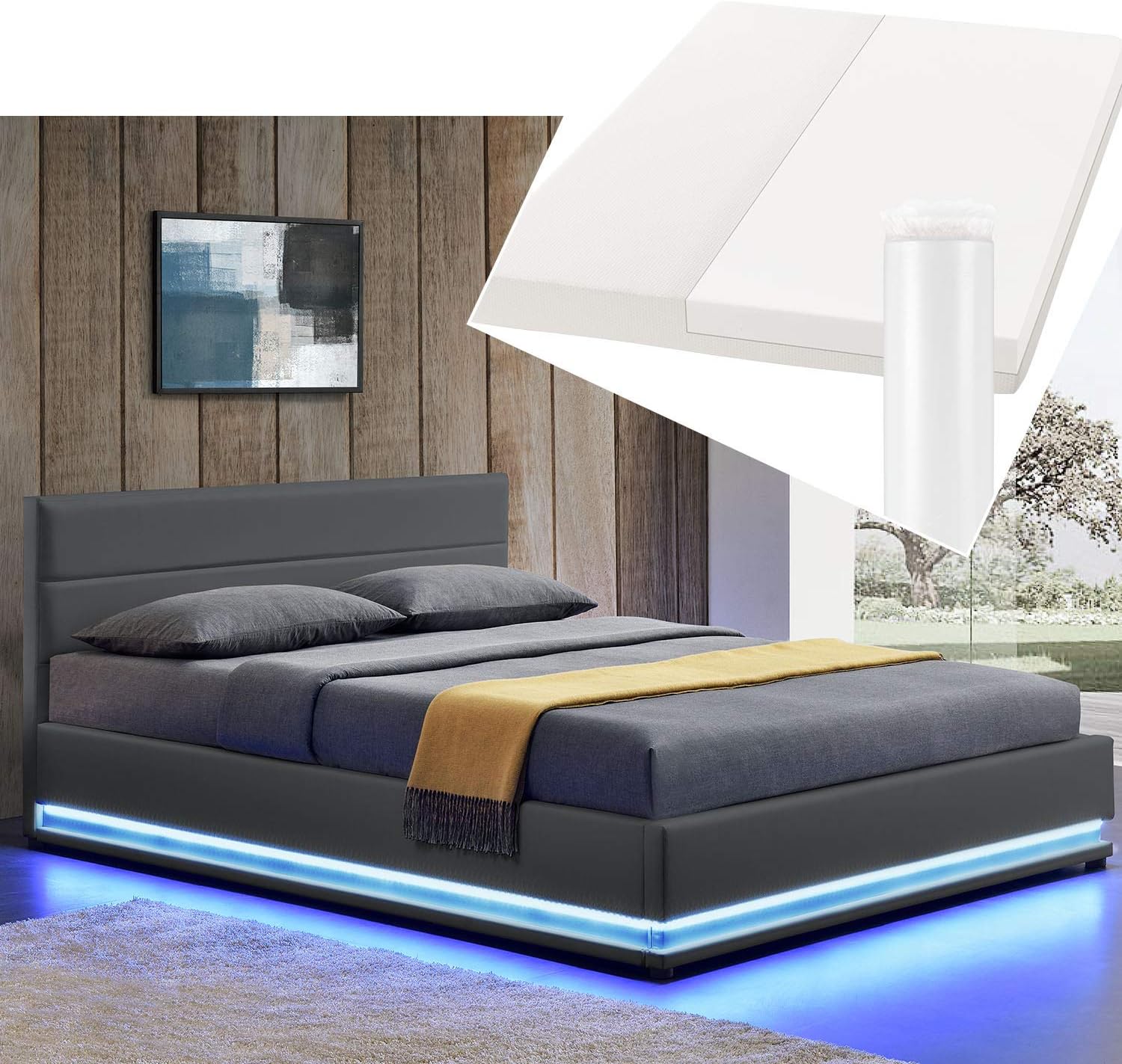 Amazon De Artlife Led Polsterbett Toulouse 180 200 Cm Mit Matratze Lattenrost Bettkasten