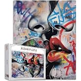 Love Couple Jigsaw Puzzle Street Graffiti Art 1000 Piece Jigsaw Puzzles for Adults Red and Black Lips Touching Home Decoration Family Puzzle Perfect for Game Nights Ideal Gift Choice 20 x 27 Inch