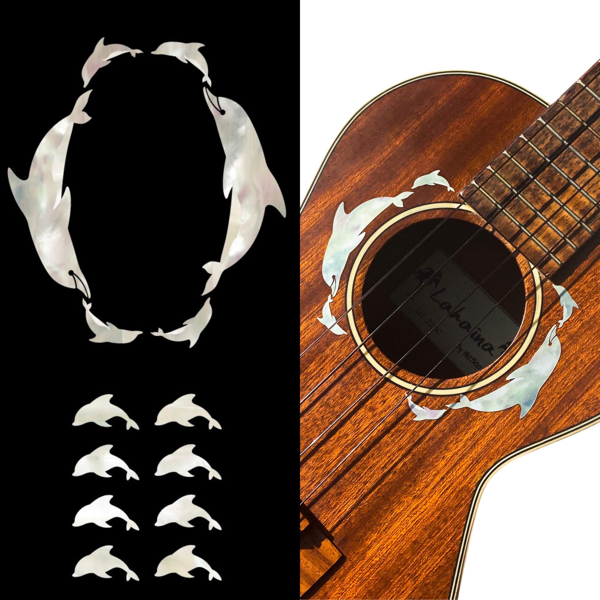 Inlay Stickers for Ukuleles - Dolphines Fret Markers & Rosette - White Pearl, 10796854