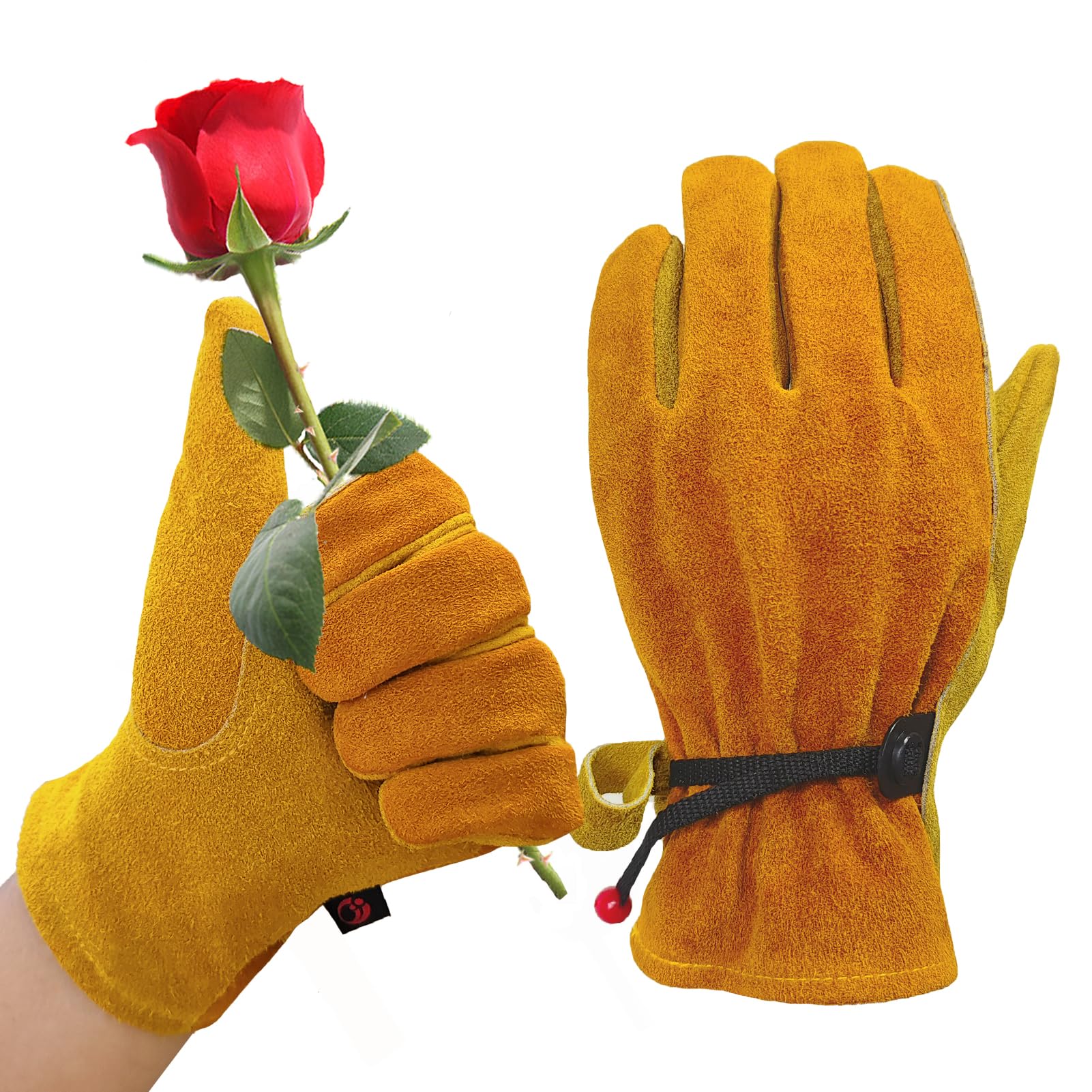 Photo 1 of AOUCHI Leather Work Gloves for Men Women with Cotton Lining, Small Thorn Proof Cactus Gardening Yard Work Gloves for Rose Pruning, Heavy Duty TIG/MIG Welding, Construction