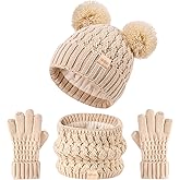 Kids Winter Hat Scarf Gloves Set Children's Warm Knit Fleece Lined Pompom Hat for Kids Ages 3-9, Perfect for Boys and Girls