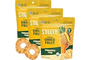 SOLELY - Organic Dried Pineapple Rings (5.5 oz Resealable Bags, Pack of 3) - Real Fresh Fruit - 1 Ingredient - Healthy Snacks for Adults & Kids - Non GMO, Vegan Snacks, Shelf Stable - 3 Bags (16.5 oz)