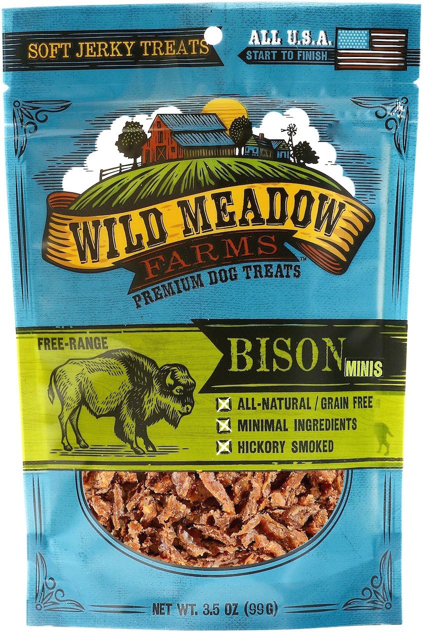 Bison Minis (Soft Jerky) by Wild Meadow Farms - U.S.A. Made and Sourced All-Natural Dog Treats (3.5 oz)
