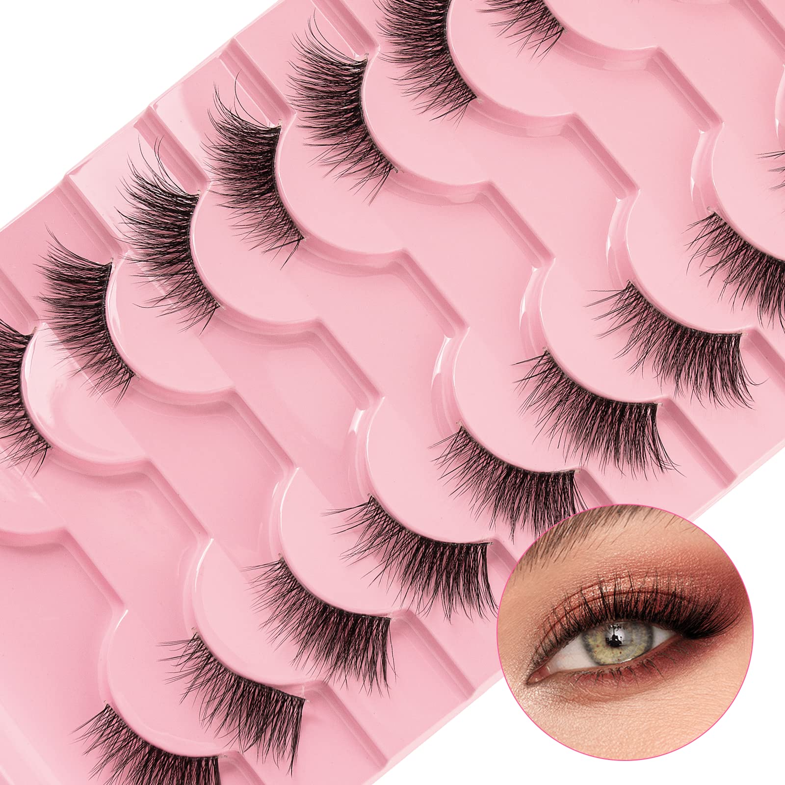 False Eyelashes Natural Look Half Lashes Short Wispy Clear Band Lashes Cat Eye 3D Faux Mink 3/4 Eye Lashes Fake Eyelashes Strip 10 Pairs Pack (A02)