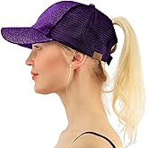 C.C Ponytail Messy Buns Trucker Ponycaps Plain Baseball Visor Cap Dad Hat Glitter Purple