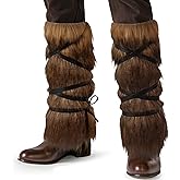 Farochy Viking Fur Boots Viking Faux Fur Leg Covers Barbarian Fur Leg Warmers Viking Costume Women and Men Medieval Cosplay