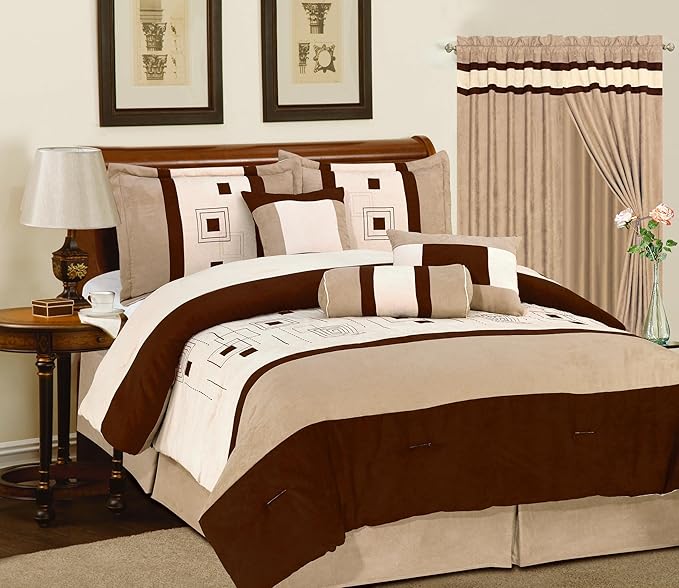 High Quality Soft Micro Suede with Embroidery Comforter Set Beddinginabag, Taupe