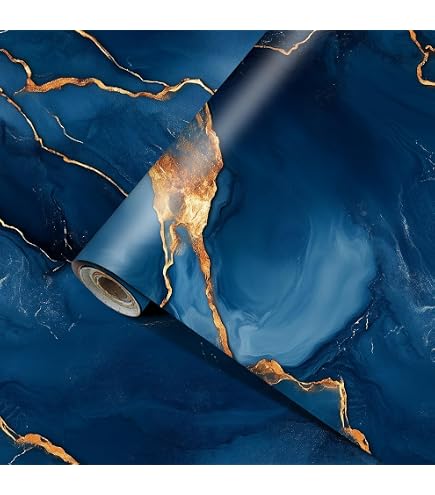 Blue Green Gold Marble Peel And Stick Wallpaper – Abstract Fluid Art Contact Paper, Removable Vinyl For Walls, Countertops, Cabinets & Furniture, 15.7x39.4 Inch Roll