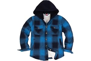ThCreasa Unisex Toddler and Kids Plaid Snap Sherpa Lined Flannel Shacket Shirt Jacket with Hood
