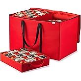 ZOBER Christmas Ornament Storage Box - Stores 200 3" Ornaments with Individual Trays - Tear Proof 600D Oxford Fabric - ornament organizer storage box (Red, 200-3" Ornaments)