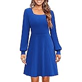 Miladusa Womens Square Neck Cable Knit Sweater Dress Long Sleeve Pullover A Line Midi Dress 2024 Casual Sweaters Blue XL