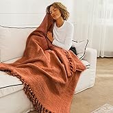 NANPIPER Knit Blanket Ultra-Soft Cozy Throw Handknit Style for Couch, Luxurious Lightweight Home Decor, Fall Orange 50"x60"