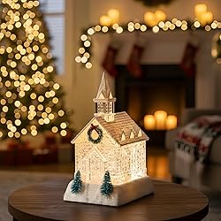 Christmas Lighted Church Water Lantern Snow Globe