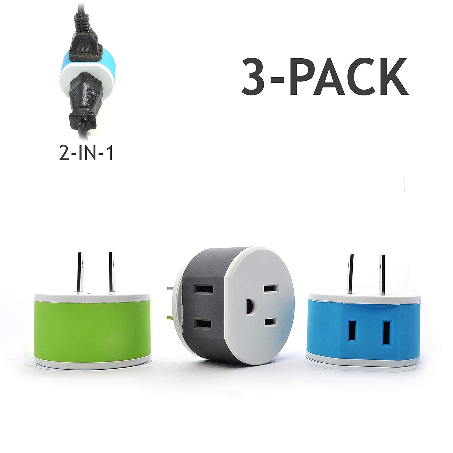 Japan, Philippines Power Plug Adapter by OREI with 2 USA Inputs - Travel 3 Pack - Type A (US-6) Safe Use with Cell Phones, Laptop, Camera Chargers, CPAP, and More