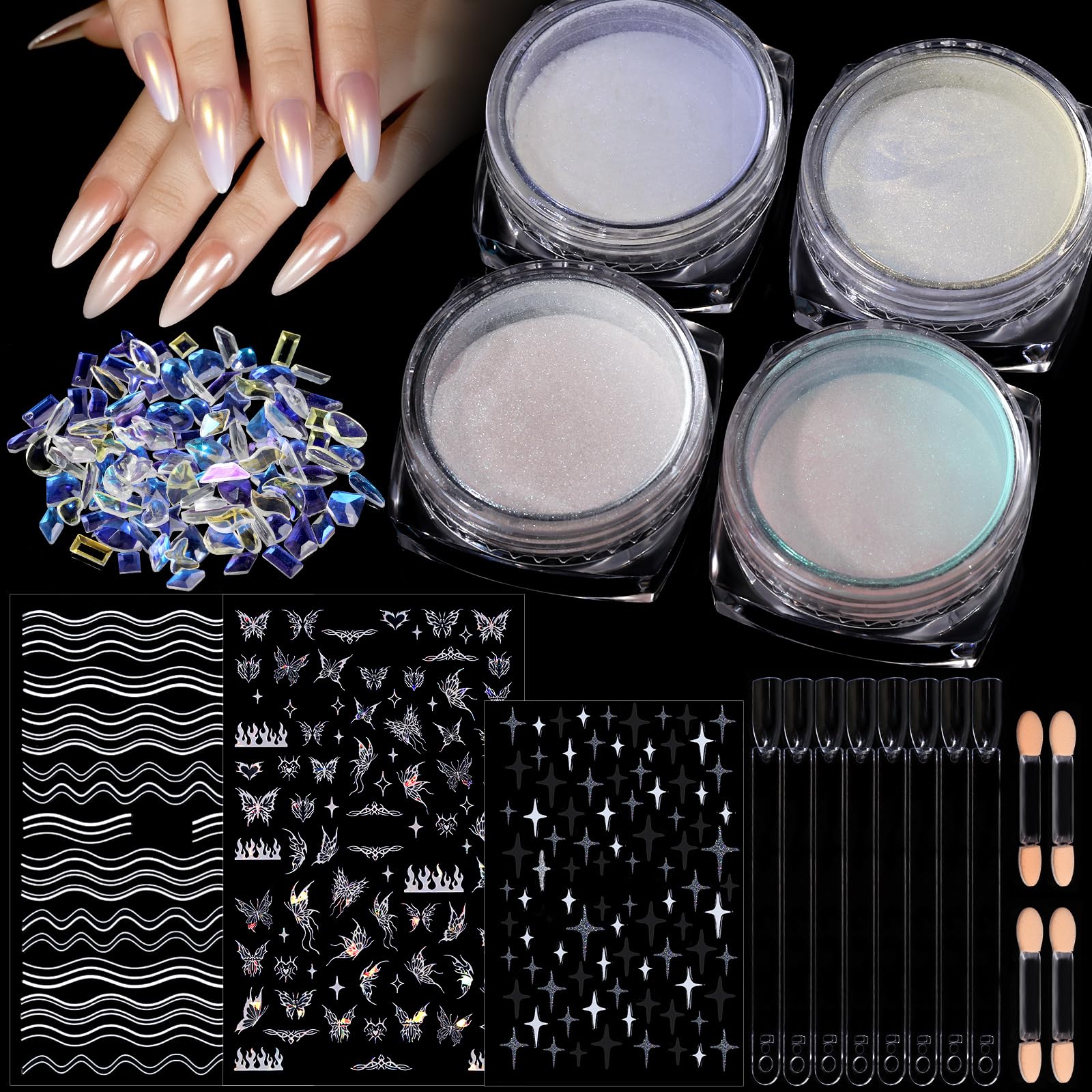 Teenitor Chrome Pearl White Mermaid Powder Art Stickers