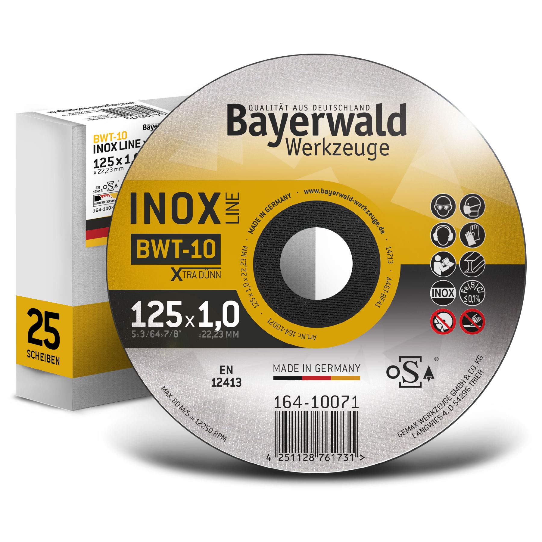Bayerwald BWT-10 Metal Cutting Disc, Diameter 125 mm, Thickness 1 mm, Bore 22.23 mm, Shape: Straight, Suitable for Stainless Steel/Mild Steel/Hardox/Sheets, Suitable for Angle Grinder (25x)