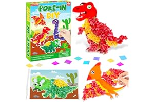 Lonfliness 8PCS Poke-in Craft and Art Kit Dinosaur Theme No-Mess Fabric Sewing Art Fabric Puzzle Puncture Painting Dino Toy Gifts for Creative Activity Game Birthday Party