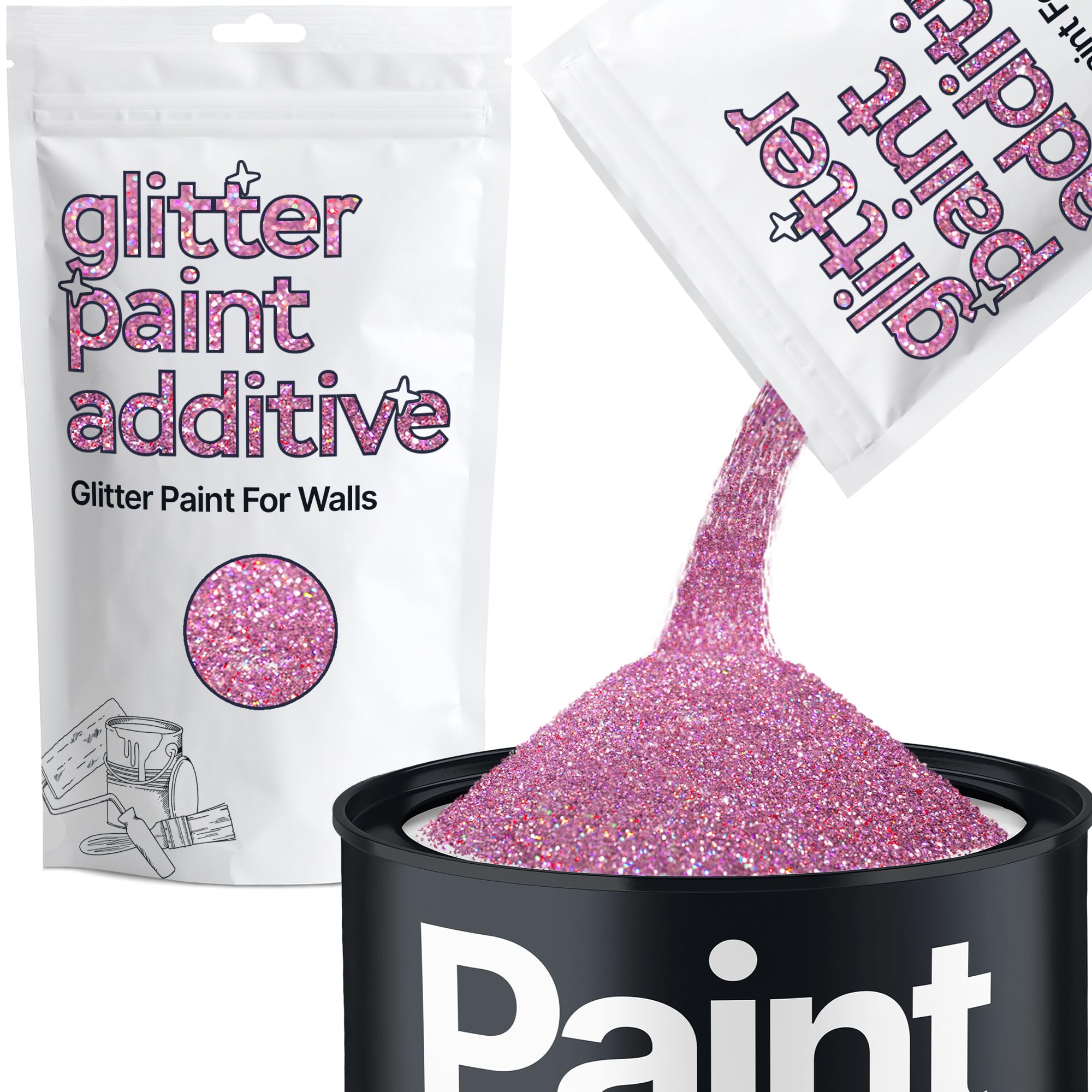Pink Holographic Glitter Paint Additive 100g for Adding Sparkle to Paints & Varnish | Paint Walls Sparkly Add to Emulsion, Acrylic or Lacquer Indoor | Hemway