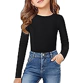 ZDC Girls Long Sleeve Shirts Crewneck Ribbed Knit Slim Fit Tops Casual Tee Shirt 5-14 Years