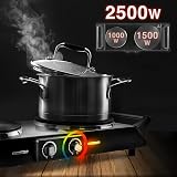 Duronic HP2BK Double Electric Hot Plate 2500W Black Portable 2 Cast Iron Hob view 2
