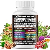 Ceylon Cinnamon Apple Cider Vinegar Turmeric Curcumin Panax Ginseng Berberine with Bitter Melon Banaba Milk Thistle Gymnema Sylvestre 60 Vegan Capsules